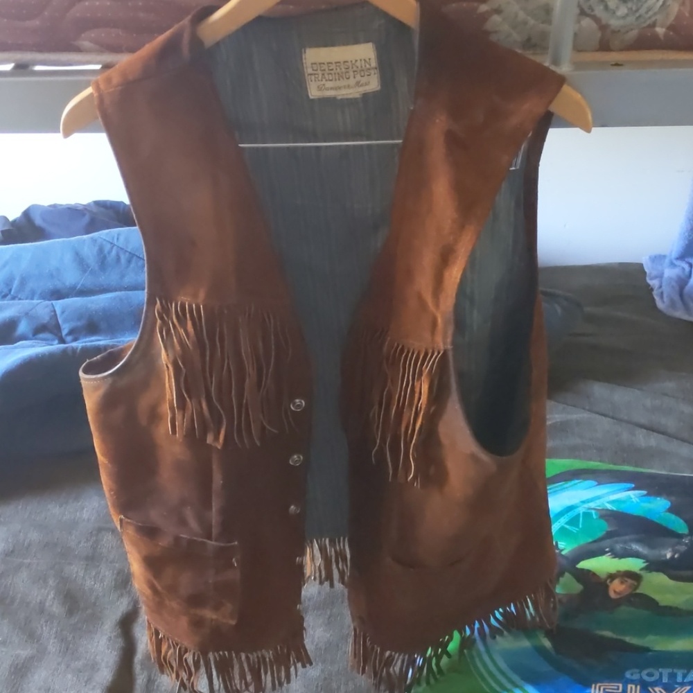 Vintage 1970's brown swued fringe vest